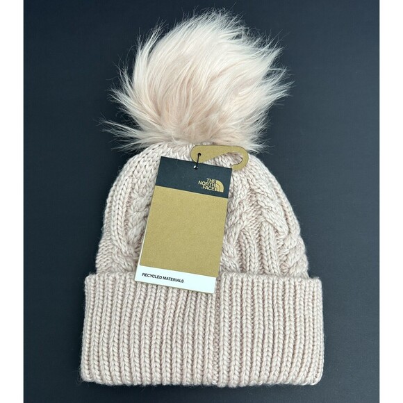 The North Face Girls Youth Kids Oh Mega Faux Fur Pom Beanie Hat PINK MOSS New - Picture 4 of 10